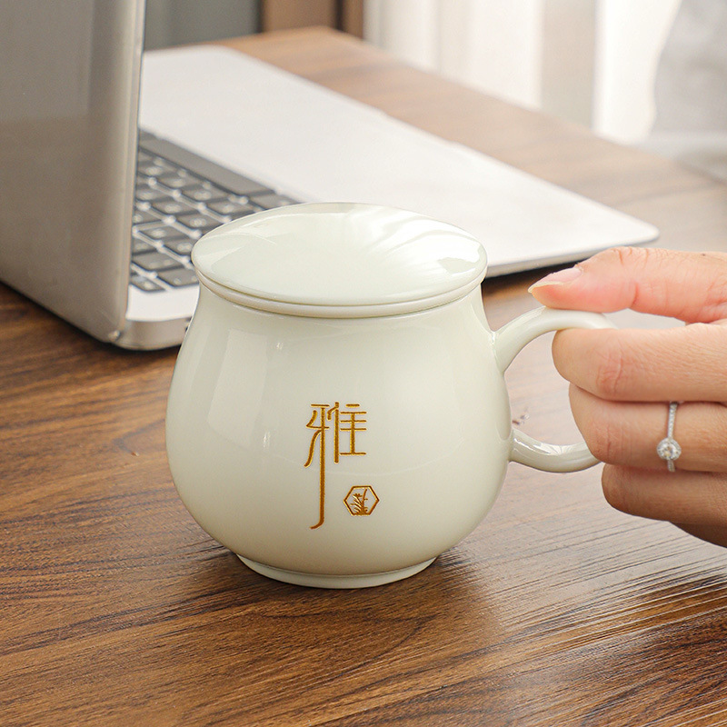 丰顺陶瓷过滤茶杯茶水分离公室泡茶杯子带盖女马克杯家用个人水杯