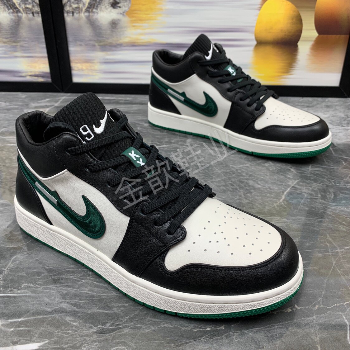 真皮男鞋春季新款aj潮流头层牛皮空军一号软底高帮鞋