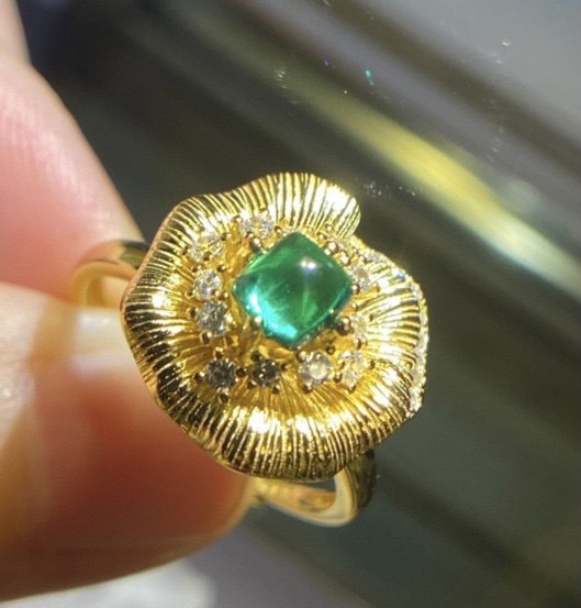 培育ji品糖塔祖母绿戒指起光绿灯意大利拉丝工艺手饰