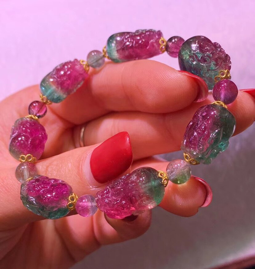 红蓝西瓜碧玺貔貅手链参数158115108左右手链