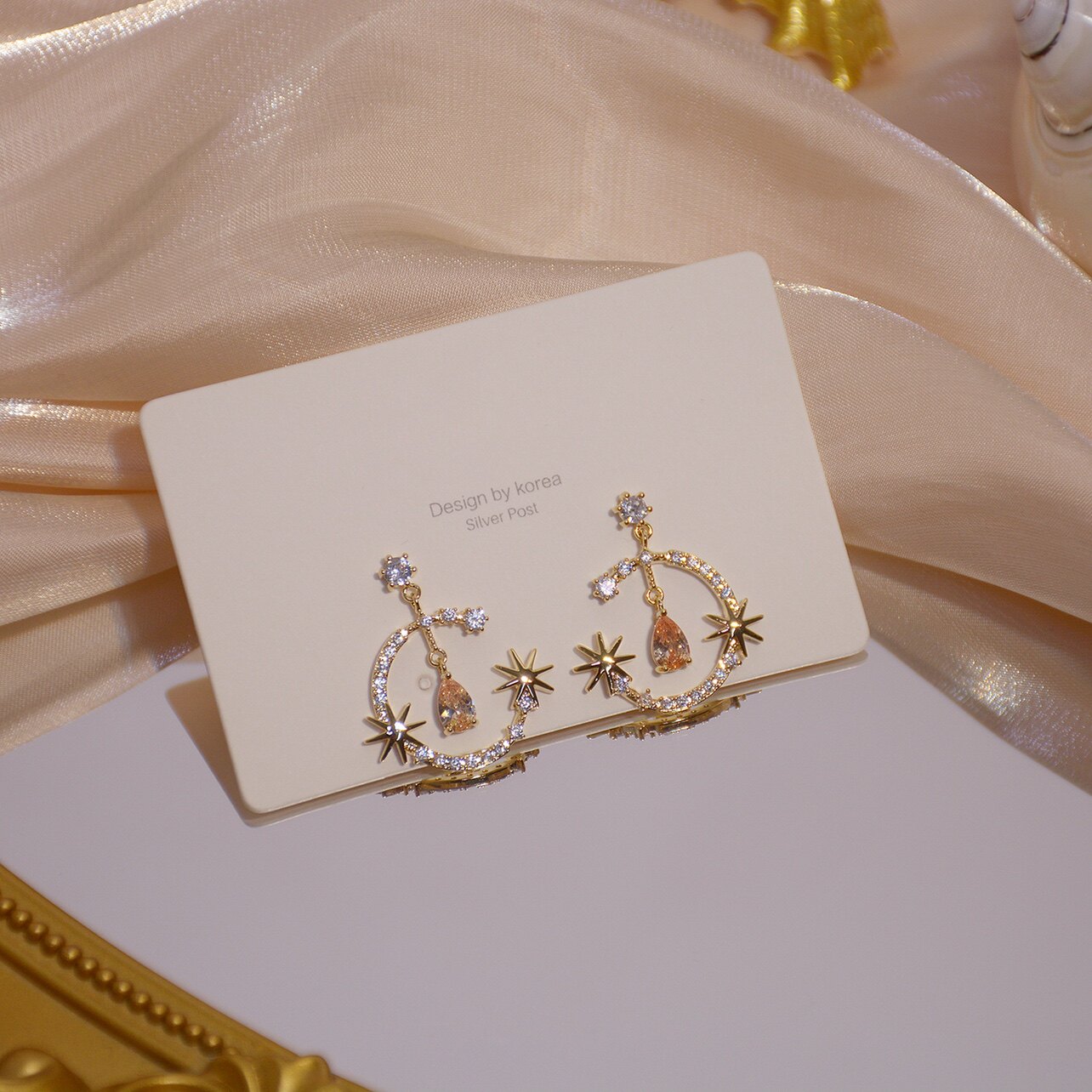 精致韩国东大门少女彩钻月亮耳环水滴洛丽塔仙女耳环