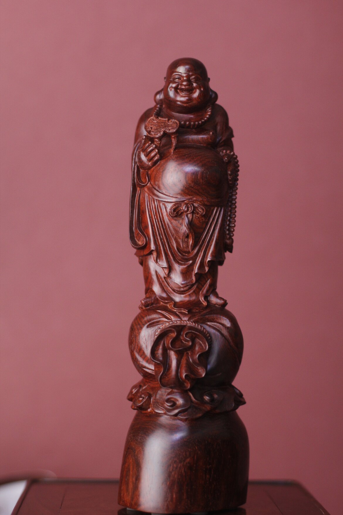 弥勒印度小叶紫檀木雕自在招财布袋佛像摆件木雕