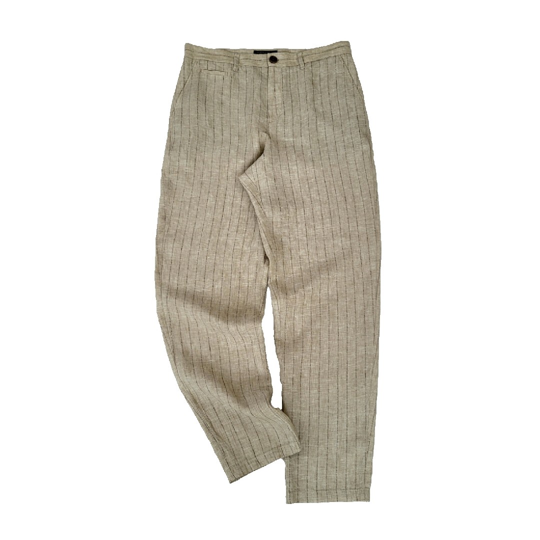 西里布亚麻米色条纹休闲长裤宽松版小脚裤夏季薄款新品非kapital