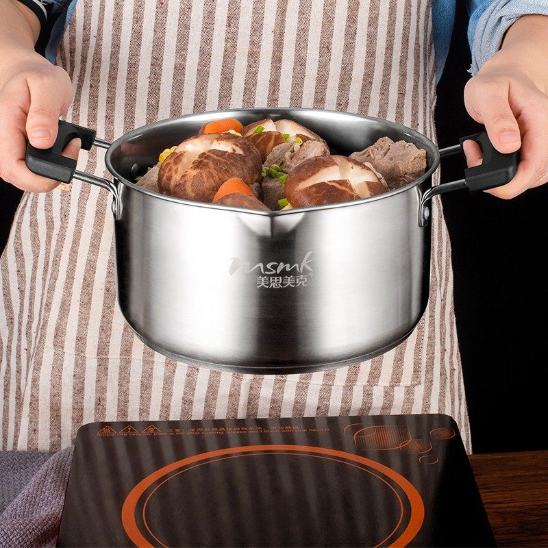 美思美克不锈钢汤锅家用熬粥煮面锅加厚奶锅燃气电磁炉汤锅