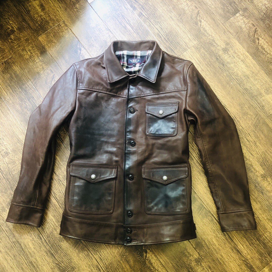 rrl风美美式复古皮衣报童手工擦色水洗进化皮衣