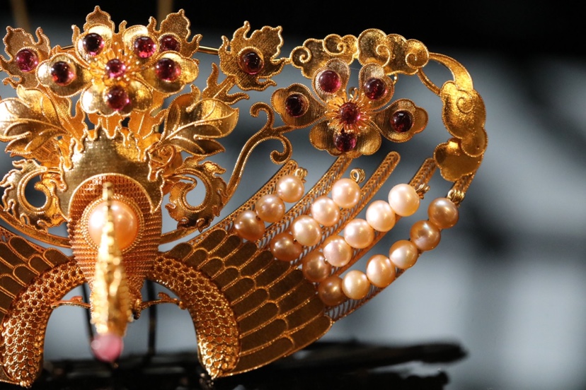 纯银镀金镶嵌宝石故宫同款正凤发簪主凤头饰发饰