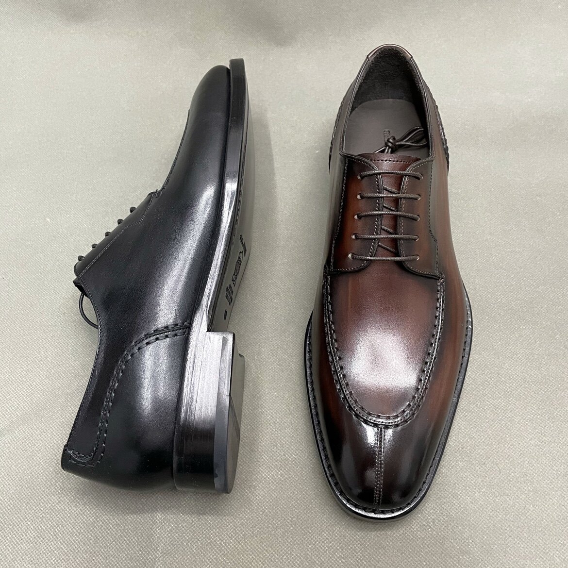 固特异手工男鞋商务务正系带德比欧洲站擦色进口正装皮鞋