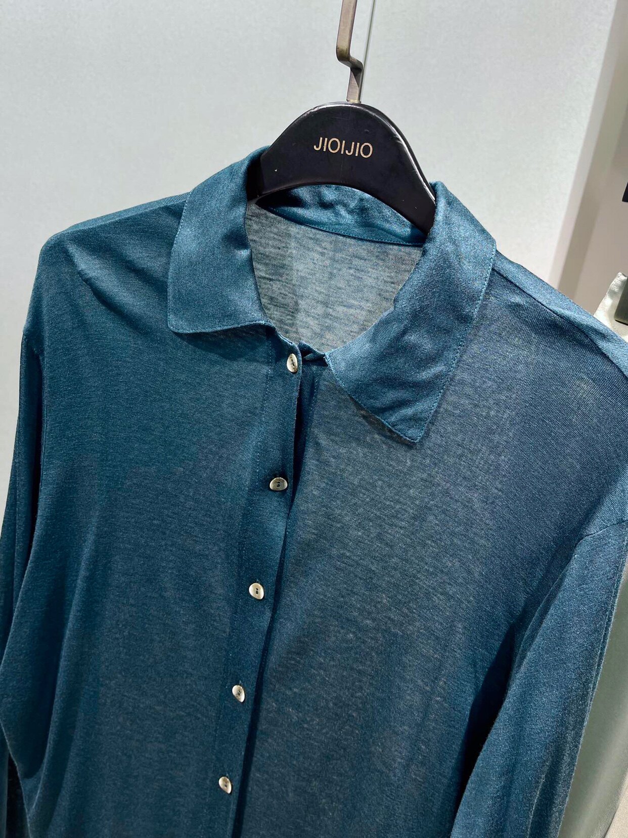 软糯舒适面膜排扣衬衫翻领长袖蓝绿绿色衬衣衬衫