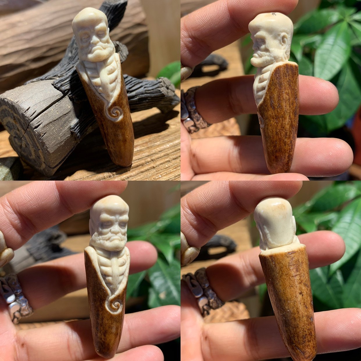 鹿角原皮雕刻一念之间大黑黑天达摩吊坠文玩项坠