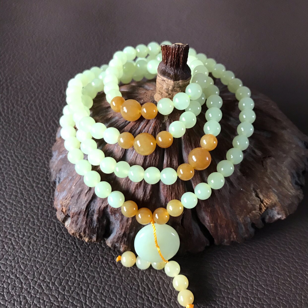 和田透闪石玉老108粒手串毛衣平安扣手链平平安安颈饰