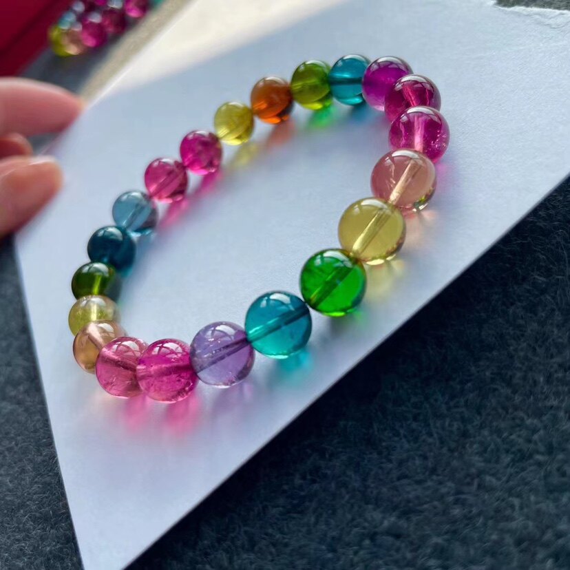 艳丽绝美彩虹色标碧玺手链典藏241g9mm手链