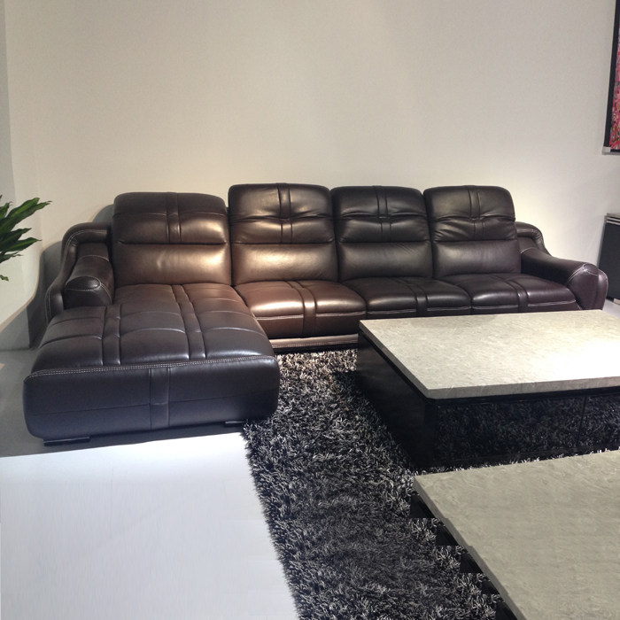 组曲家居特价zx8085时尚休闲大气黑皮白线头层厚皮真皮转角沙发