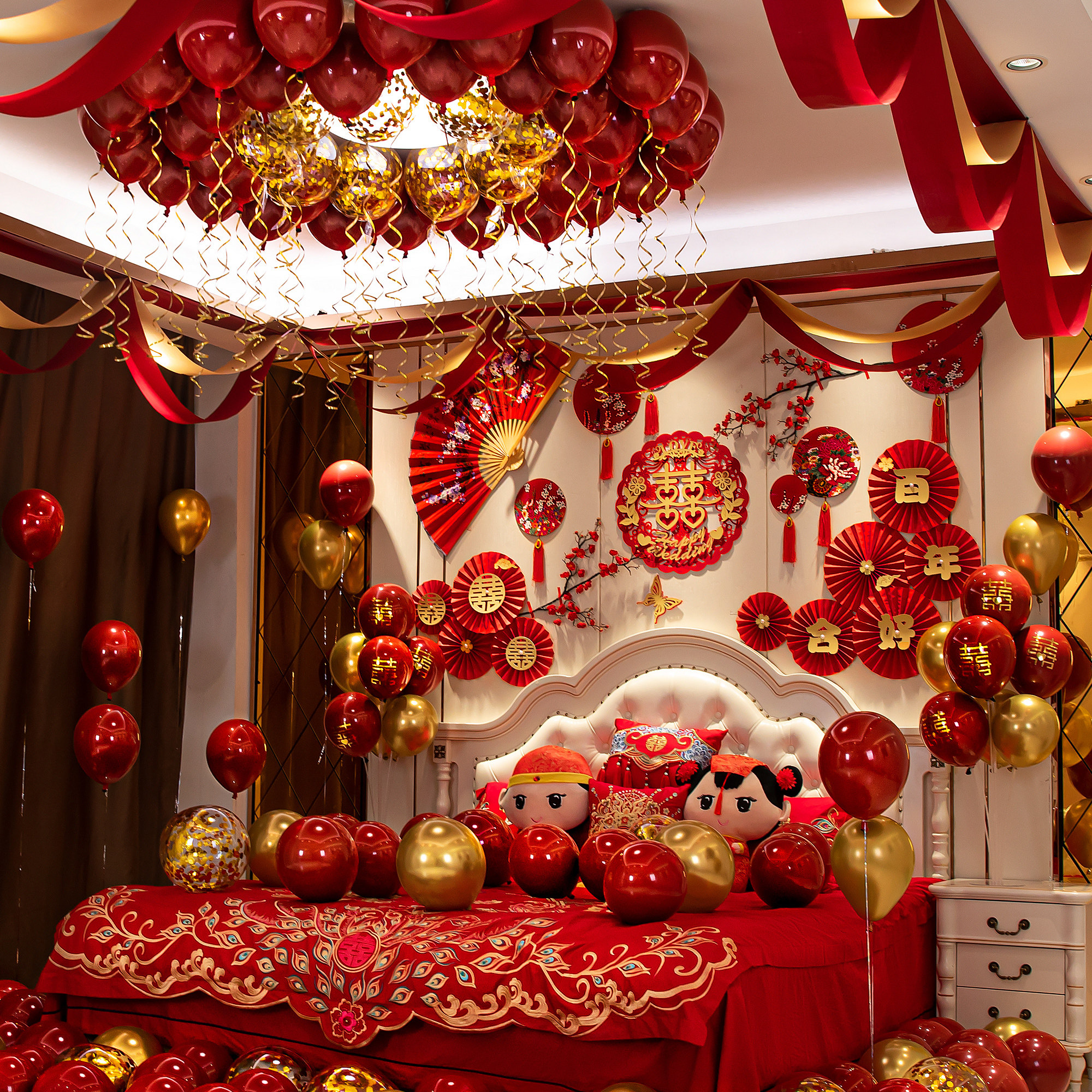 婚房布置套装新房卧室气球喜字结婚红色喜庆气球