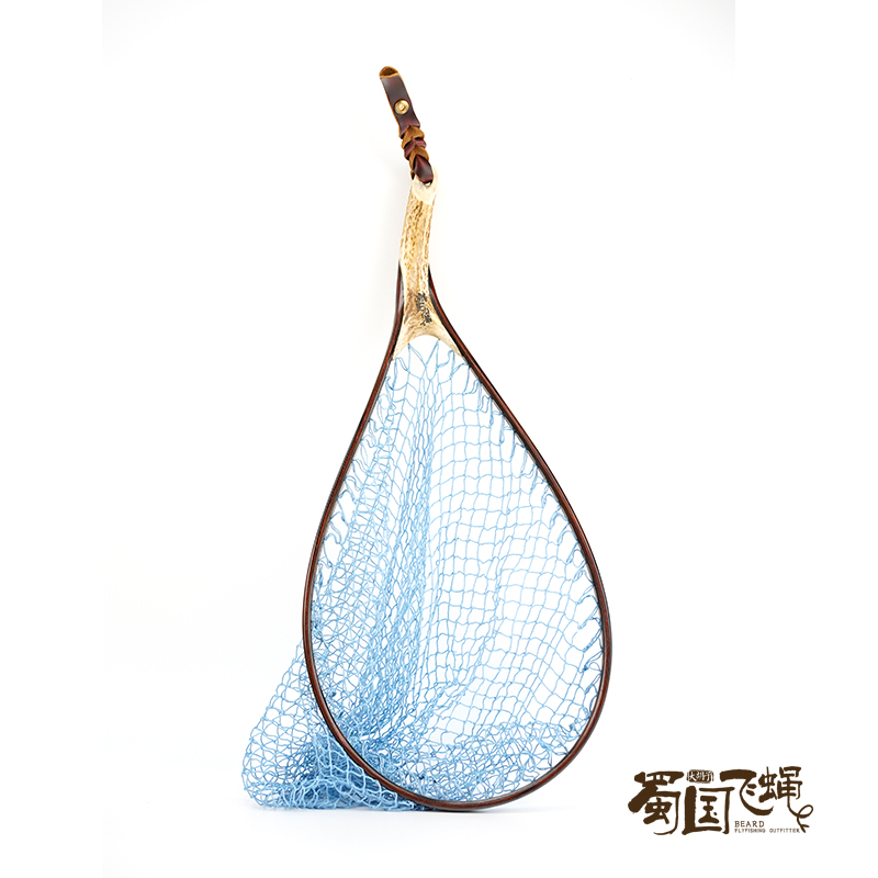 现货手工抄网木质外框鹿角把手日本网线手工制其他垂钓用品