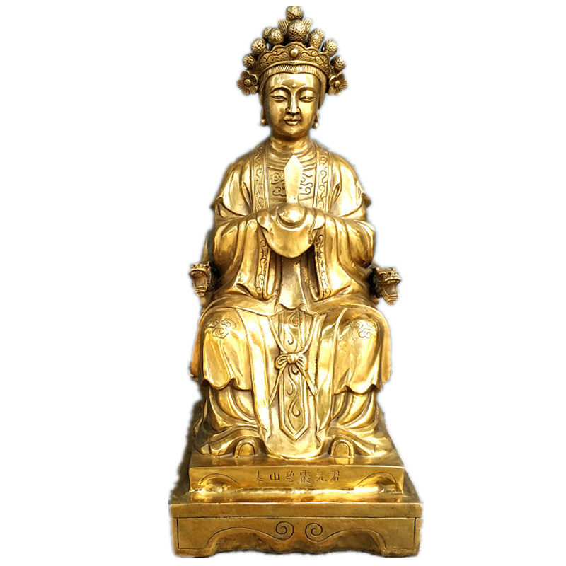 泰山黄铜纯铜圣母元君老母老奶奶大号碧霞元君铜摆件