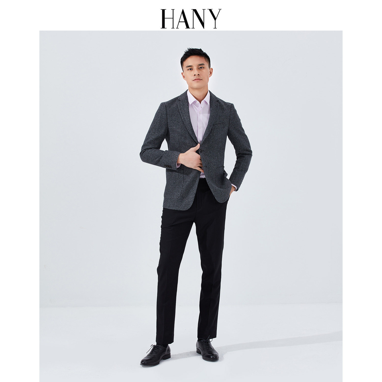 hany羊毛西装男外套灰色正装职业商务修身帅气西服