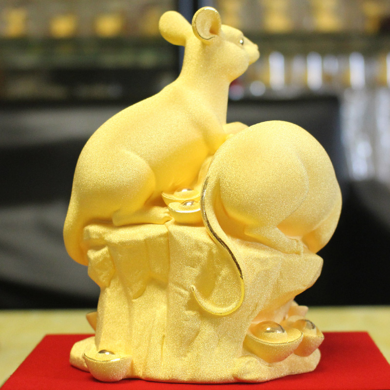 鼠年绒沙金摆件黄金摆件金鼠送福送朋友领导家居送福招财进宝鼠