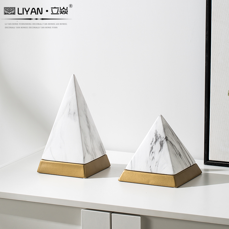 摆件北欧简约现代大理石陶瓷几何三角角锥摄影摆件