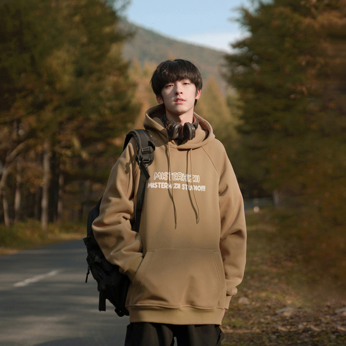 E禾子先生春秋装男士卫衣430g重磅字母印花cityboy加绒保暖套头衫