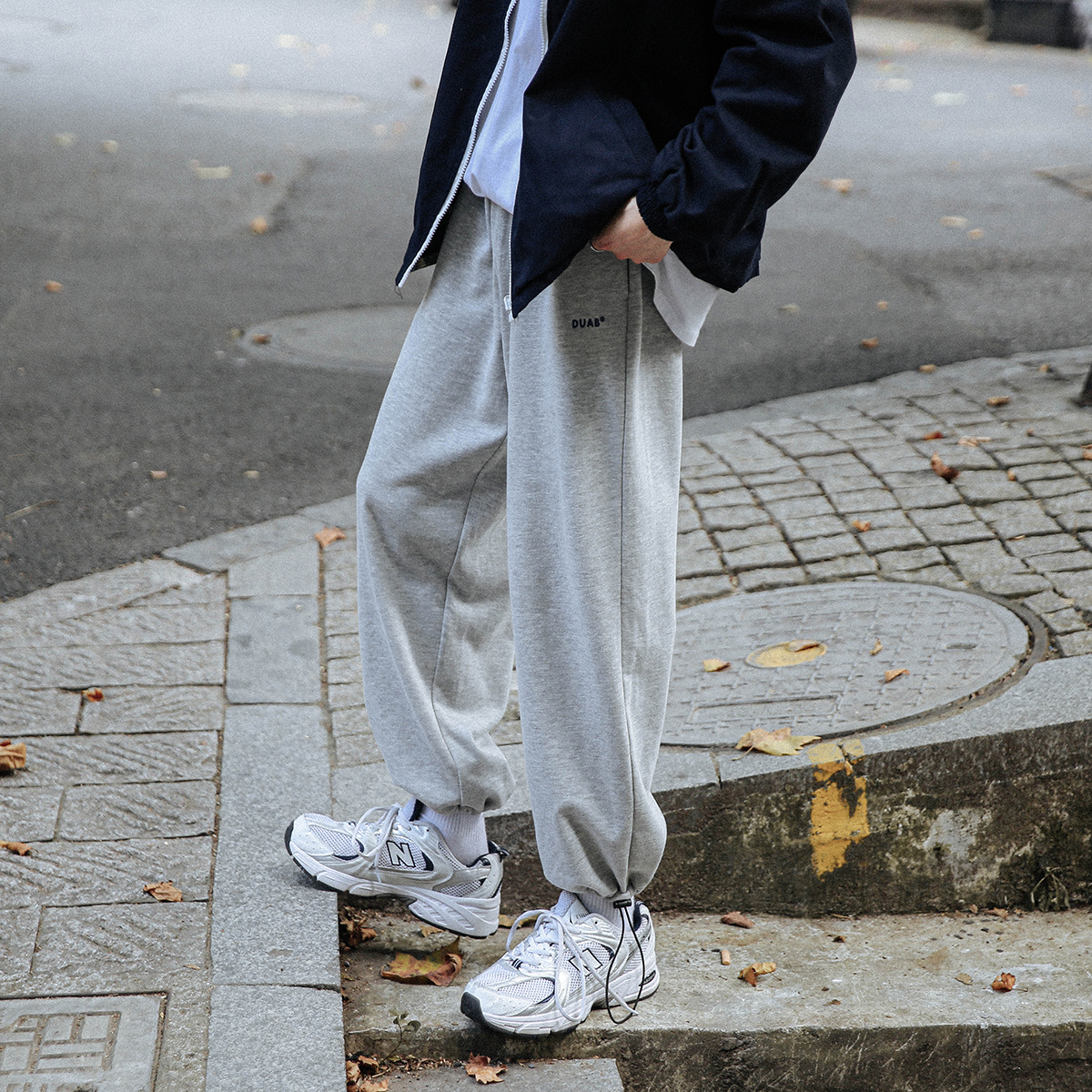 E021新款男士收脚运动卫裤韩版宽松港风束脚学生加绒九分休闲裤