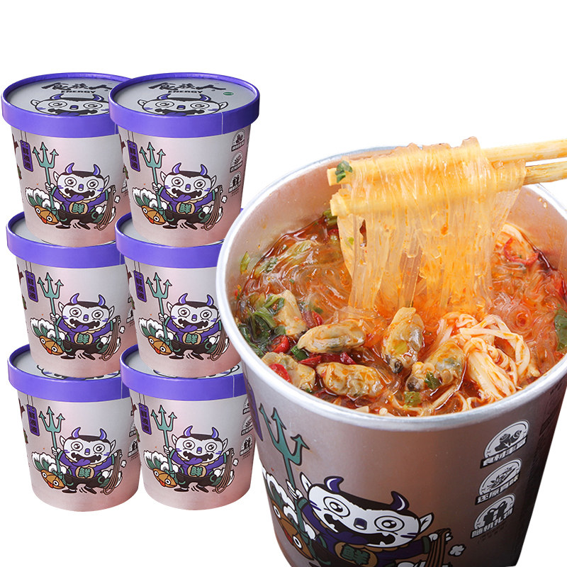 网红食族人锡纸花甲粉速食6桶整箱装酸辣人红薯粉丝花蛤族批发 - 牧丰