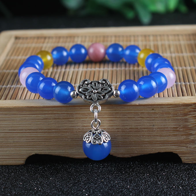 紫冰银蓝绒晶四叶幸运石手链手链