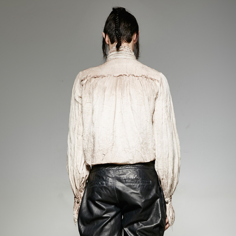 衬衫蒸汽朋克风格水洗做旧哥特gothic复古领结衬衫