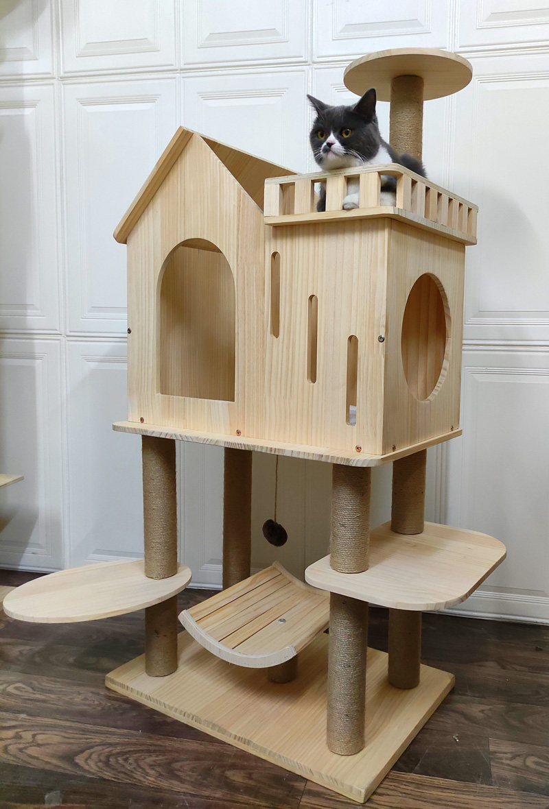 萌助实木猫爬架宠物别墅大型猫抓猫窝双层猫树猫爬架
