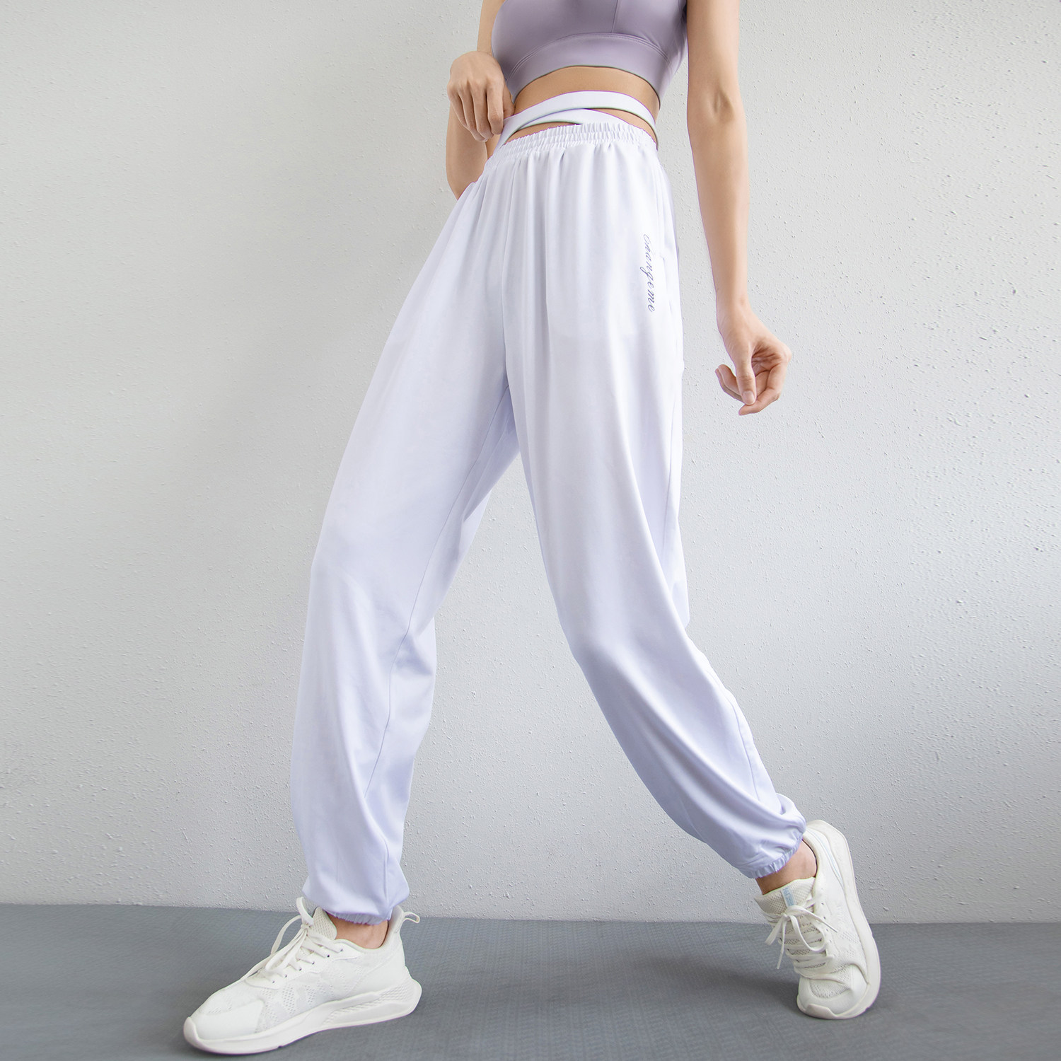 唤醒马甲线白色运动裤女秋季薄款宽松束脚瑜伽运动长裤