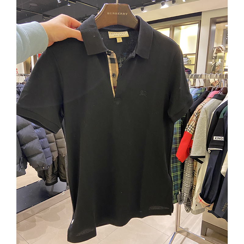 格纹开襟奥莱折扣店正品burberry翻领短袖T纯棉巴宝莉POLO衫男夏