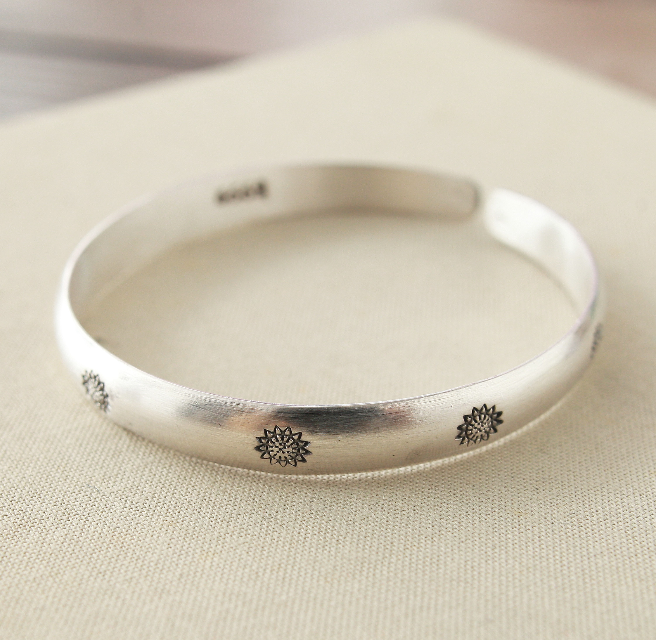 纯银手工原创玫瑰花梅花向日葵祥云花朵手镯女友手镯