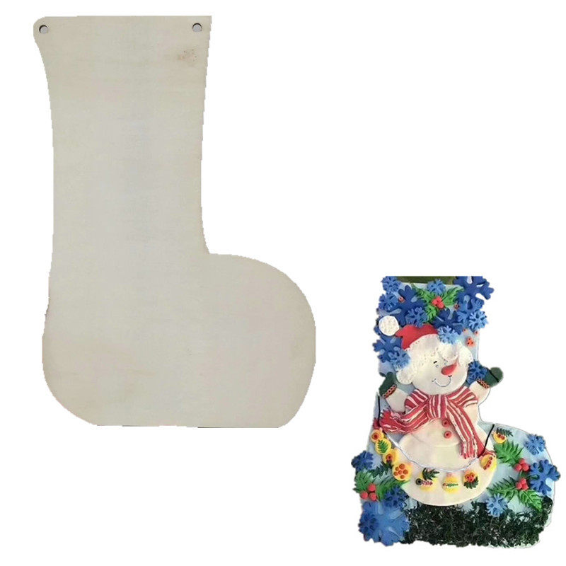 圣诞节粘土制作圣诞袜子diy幼儿园手工作业木质白模填色