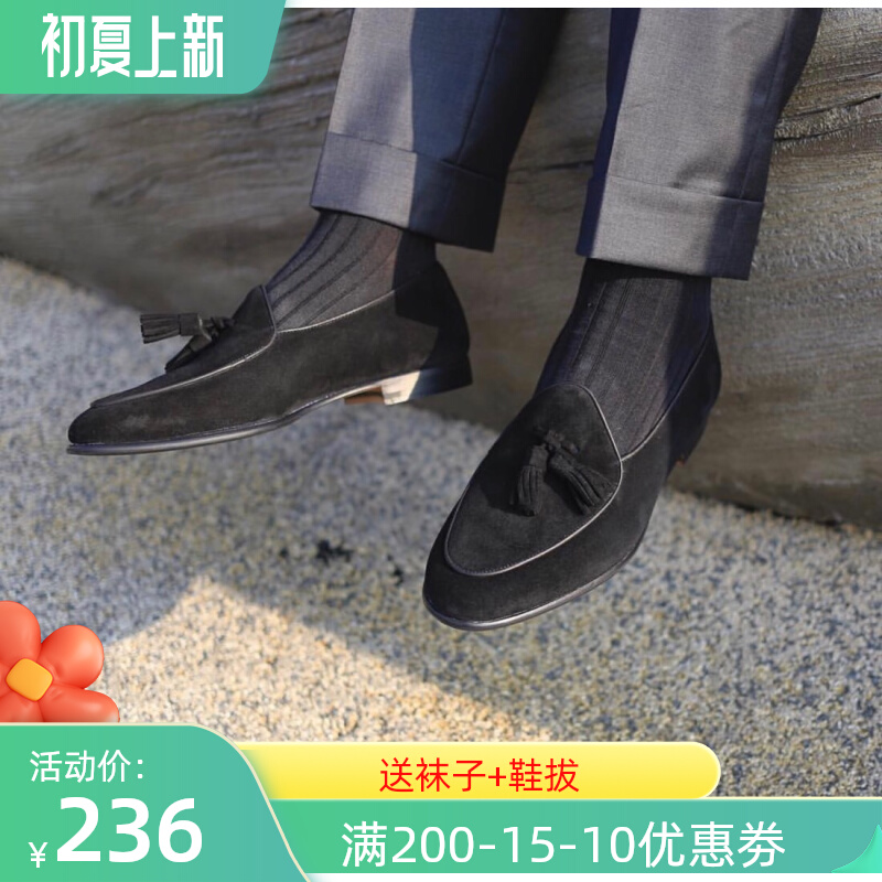 意大利时尚复古英伦豆豆鞋男流苏套脚乐福鞋男一脚蹬懒人鞋休闲鞋