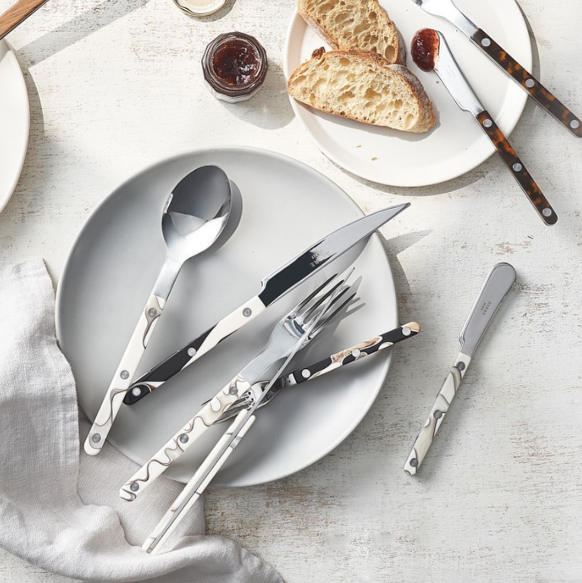 法国sabreparis黑白沙丘不锈钢西餐餐具刀叉勺子西餐餐叉