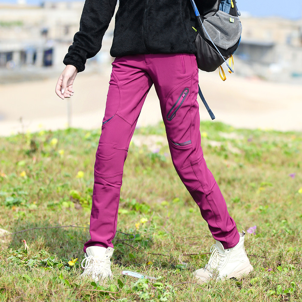 户外冲锋裤女四面弹力软壳绒裤加厚保暖大码冲锋裤