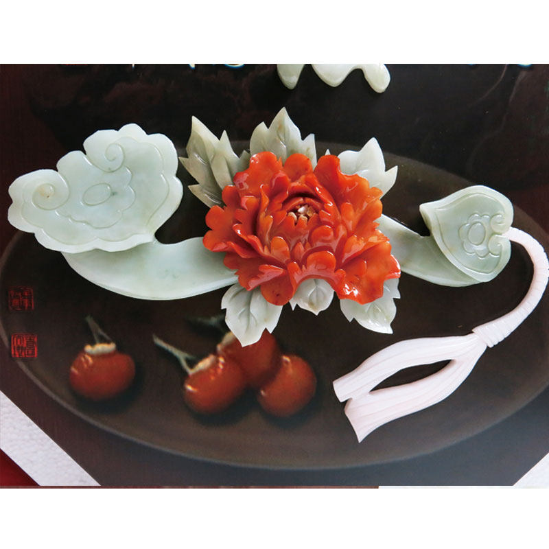 新中式入户玄关玉雕装饰画客厅背景立体浮雕实木挂画餐厅过道壁饰