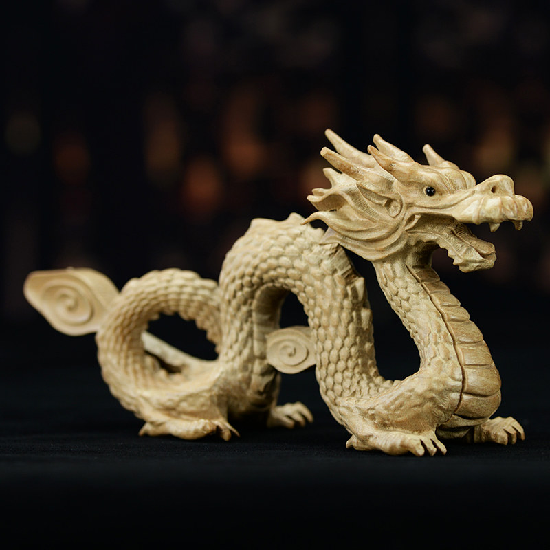 桃木木龙摆件工艺品木质小车车载木雕龙形装饰品摆件