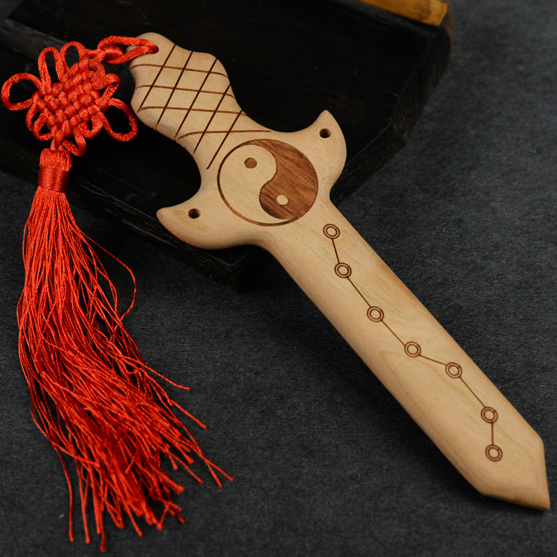 七星桃木木剑一体原色小剑挂件家居工艺品摆件木雕