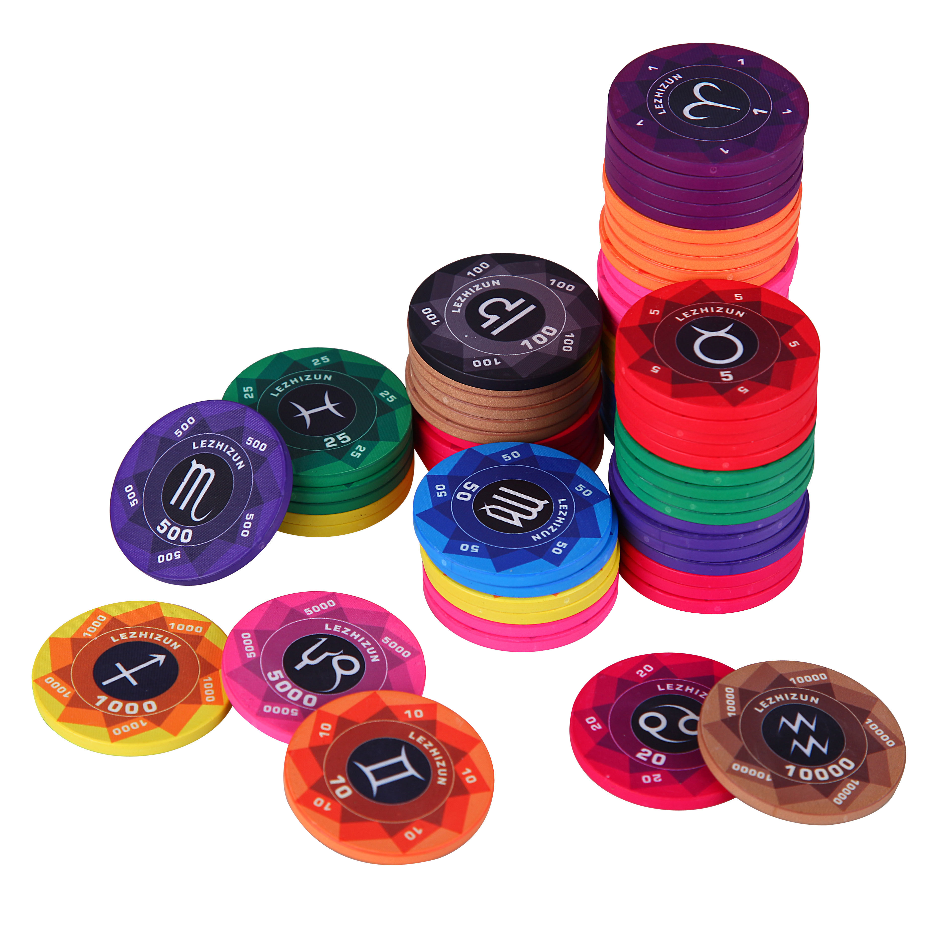 满100片包邮39陶瓷筹码 10克德州扑克筹码 十二星座款陶瓷筹码套