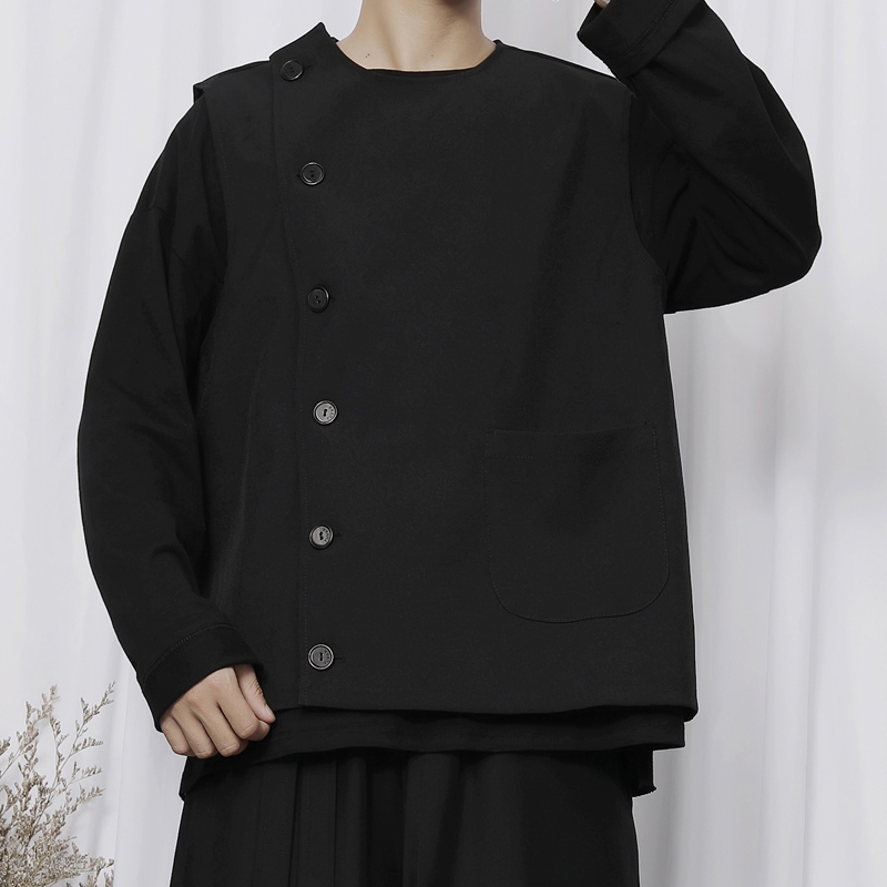 春夏复古侧单排扣圆领宽松马甲国潮牌休闲西装马甲男外搭背心潮流