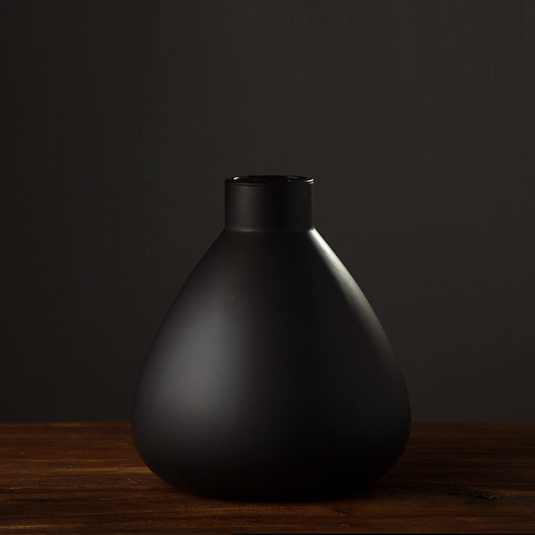 日式黑色简约陶瓷花瓶瓶中式禅意客厅餐桌家居饰品花瓶