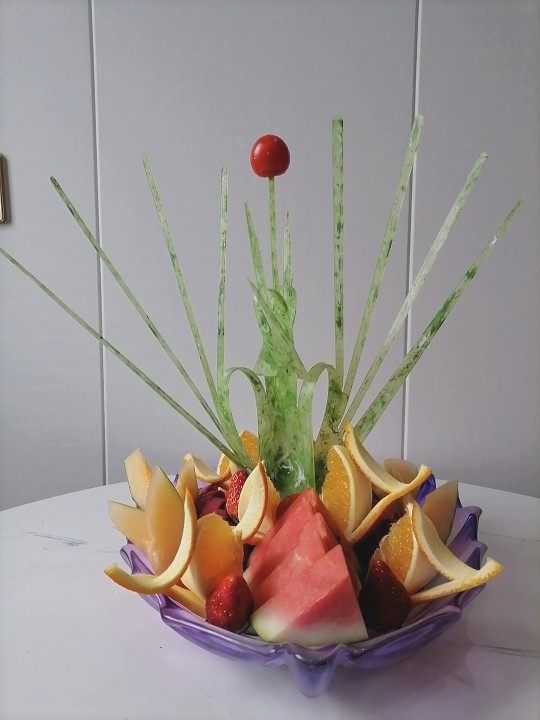 果盘装饰西瓜皮雕刻ktv仿真刻花酒吧模板果盆