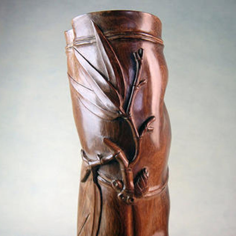 木檀世家海南黄花梨雕刻摆件黄竹节竹节金龟笔筒节节高木雕