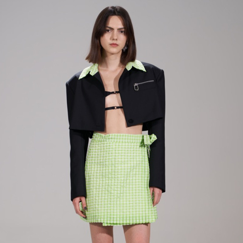 esterhsu拼接廓形撞色拉链箱型西装外套西装