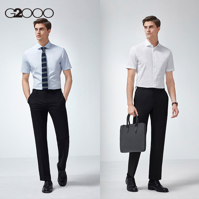g2000男装商务休闲衬衫男2022年夏季免烫抗菌衬衣舒适短袖