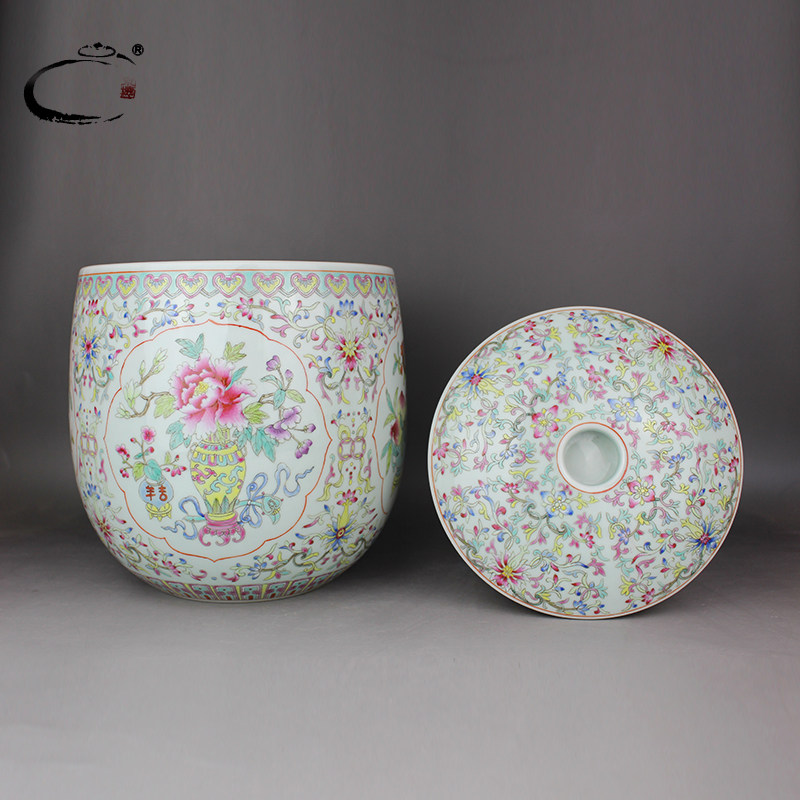 贵和祥粉彩开窗福禄寿莲花茶罐景德镇手绘陶瓷茶叶罐茶叶罐
