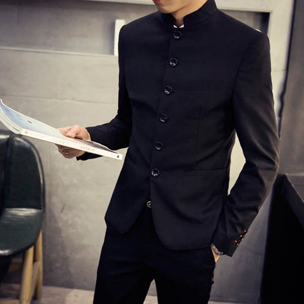 中山装男套装青年修身中国风民国校服立领热血高校外套潮学生春季