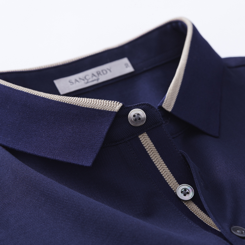 推荐 2022夏季新款商务休闲男士双丝光棉短袖T恤翻领纯色免烫polo