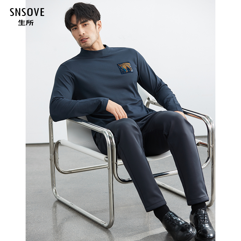 2022秋冬新款自发热打底衫 男士商务休闲纯色半高领磨毛长袖T恤男