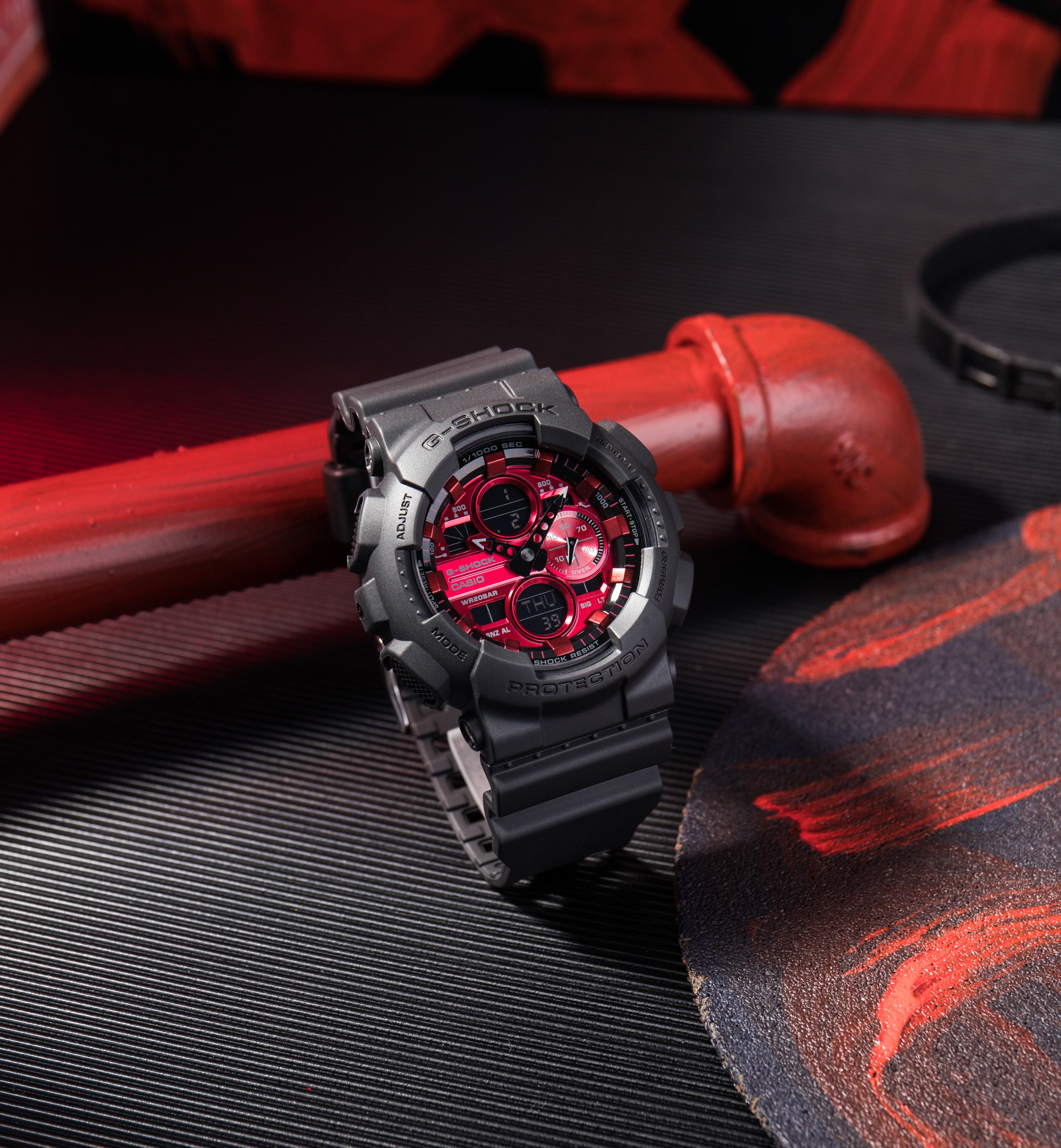 卡西欧g-shock血鹤屏强韧之心黑红防水运动手表男ga-700ar-1a gw